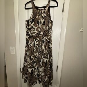 Evan Picone Brown Floral Halter Dress with Ruched Waist Size 16